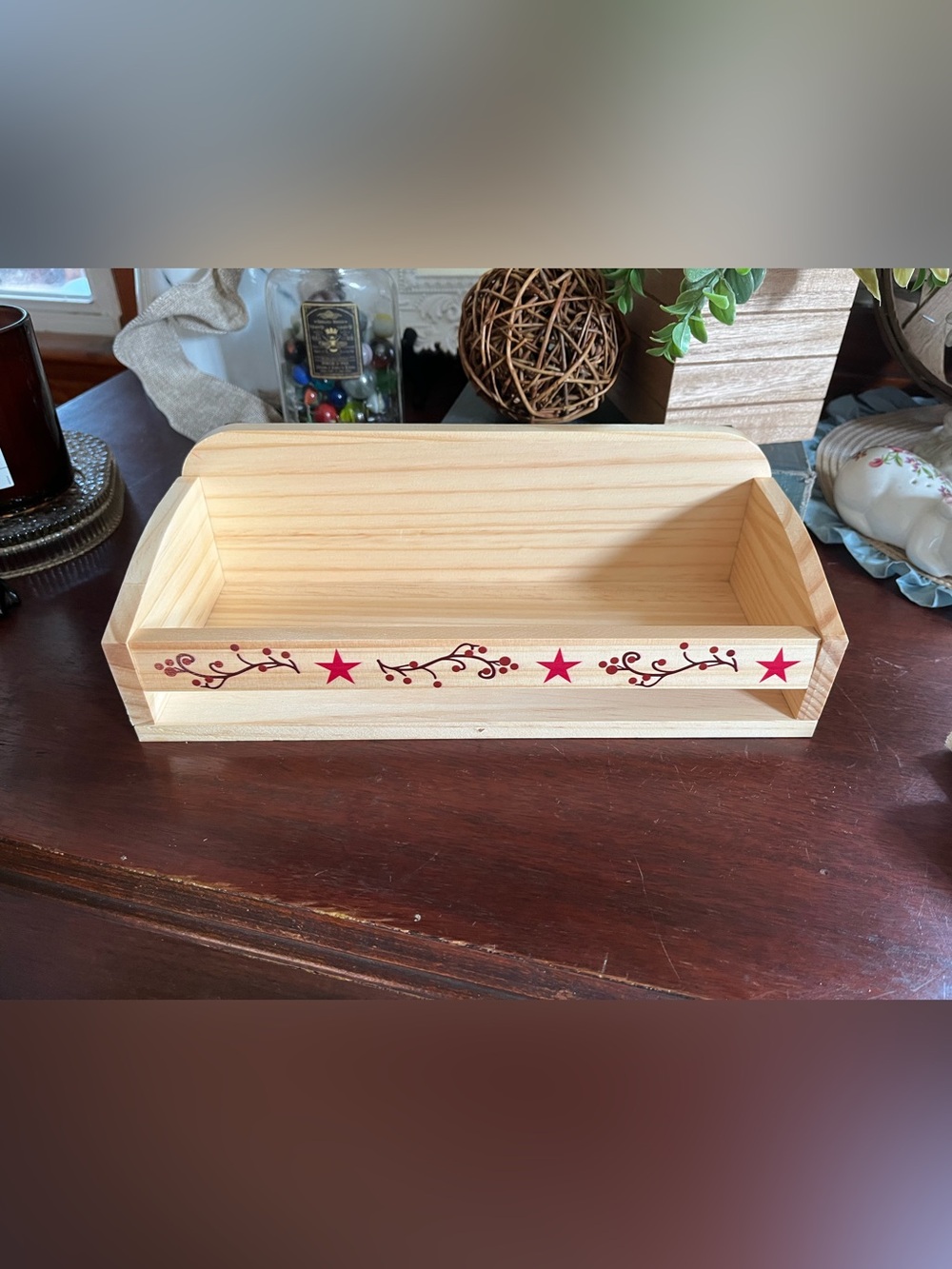 Magnetic Wooden Shelf  with Red Star Accent